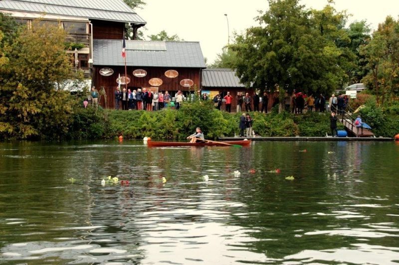 Dispersion de fleurs sur la Seine